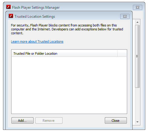 flash player trusted location settings